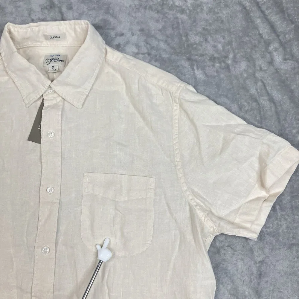 J Crew Washed Linen Shirt Mens M Natural Beige Short Sleeve Button Front CH600 - Picture 4 of 13